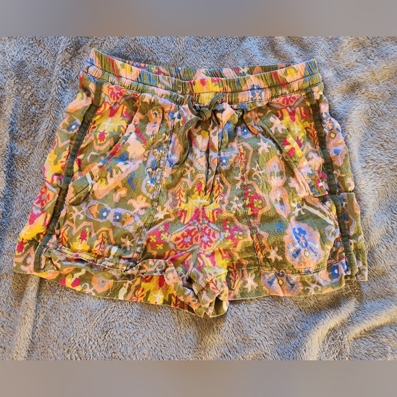 Zara Boho Colorful Linen Blend Drawstring Side Stripe Pocket Shorts Women Small - Picture 1 of 4